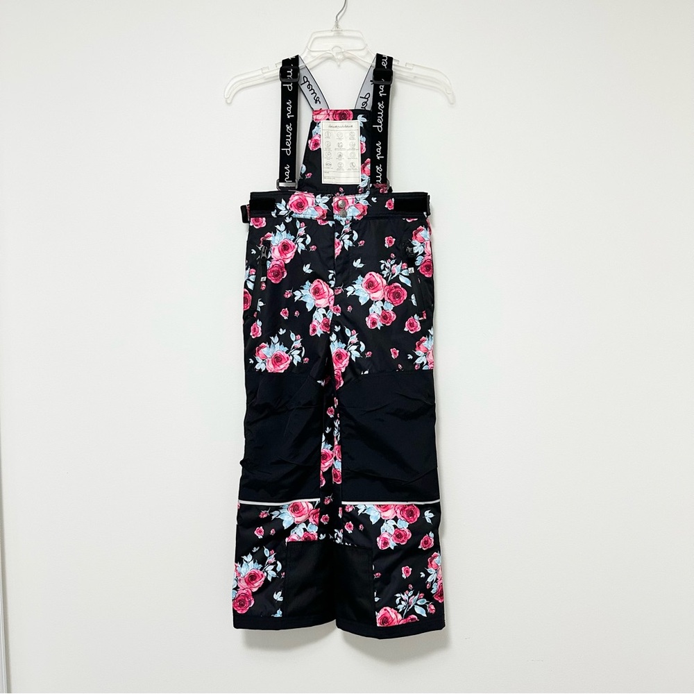 Deux par Deux Black Floral Rose Snow Bib Overalls Insulated to -30 C Teknik sz 7